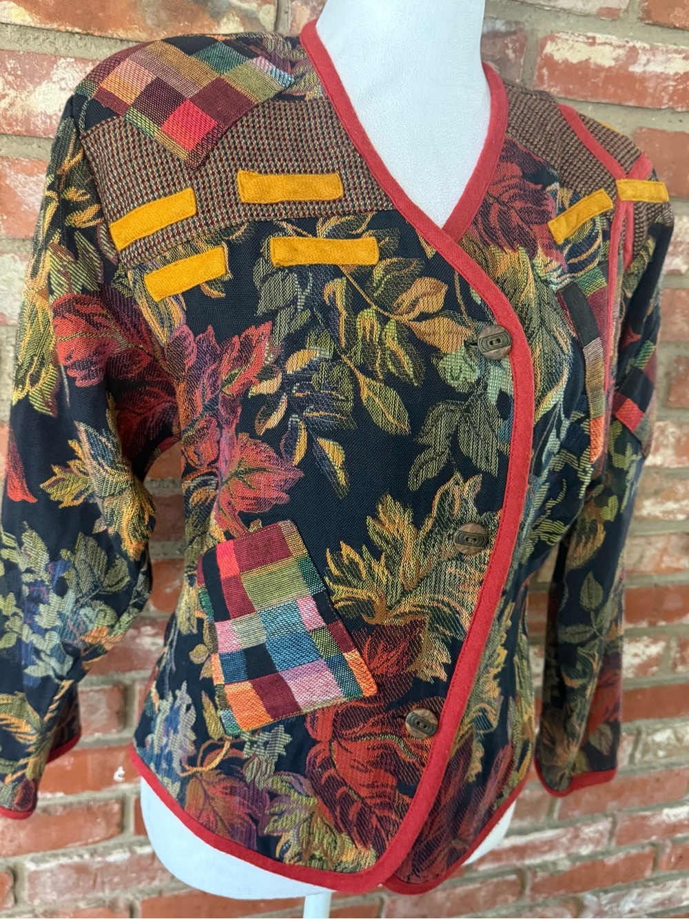 Floral Tapestry Button Front Jacket in Black and Multicolor - Picture 3 of 8